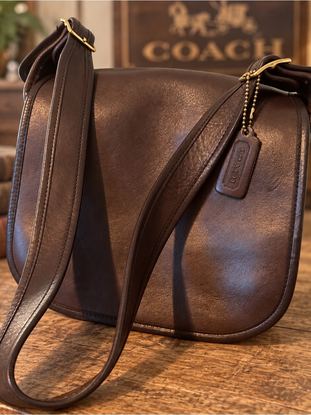 Vintage Coach Classic Pouch Mocha Brown Leather Shoulder Bag | Made in New York